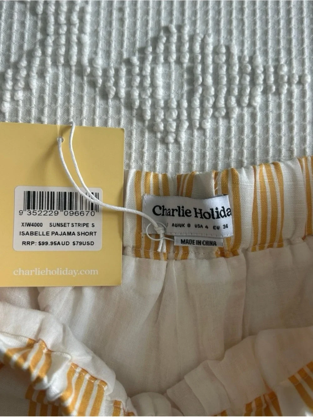 Charlie Holiday Yellow and White Striped Cotton Athletic Shorts